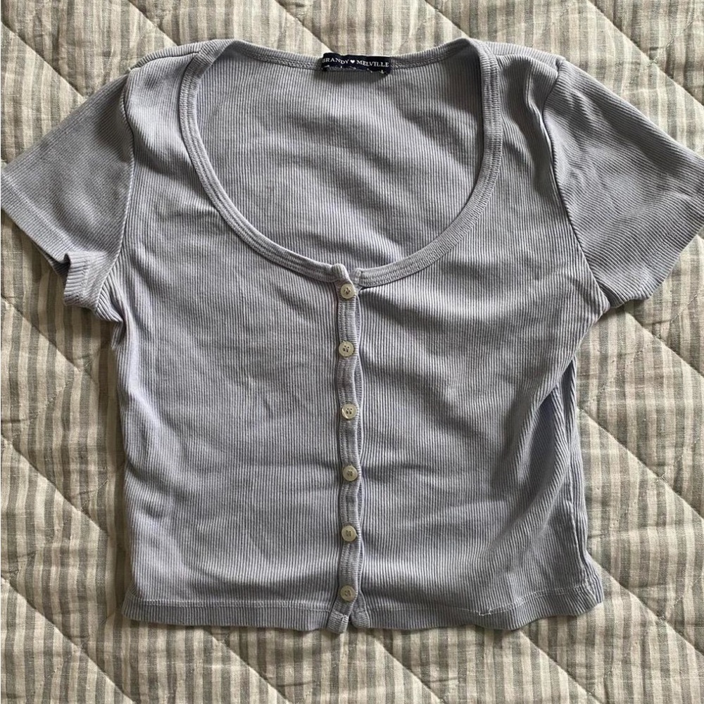 Brandy Melville blue button up crop top